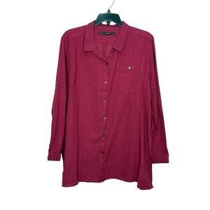 Gudrun Sjoden Button Down Tunic Size L Roll Tab Sleeve 100% Cotton Lightweight